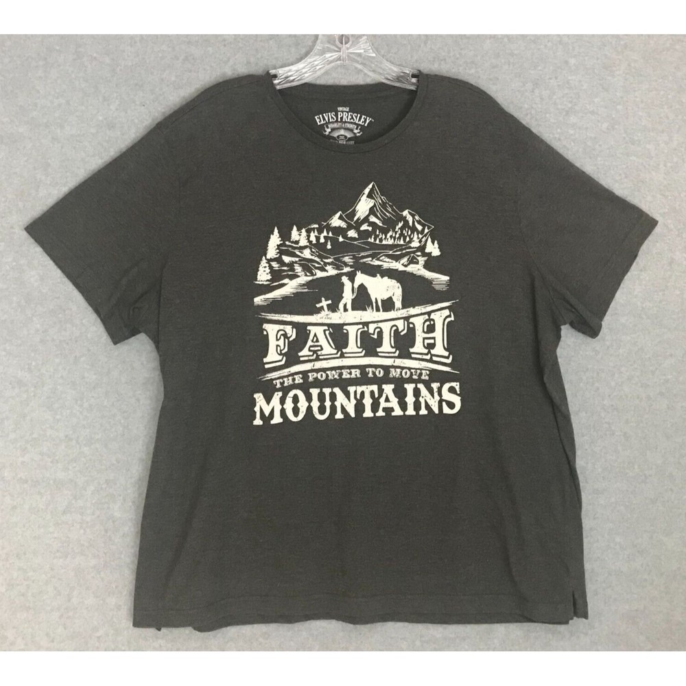 Elvis Presley Shirt Men's 2XL Faith‎ Power To Move Mountains Gray Short Sleeve